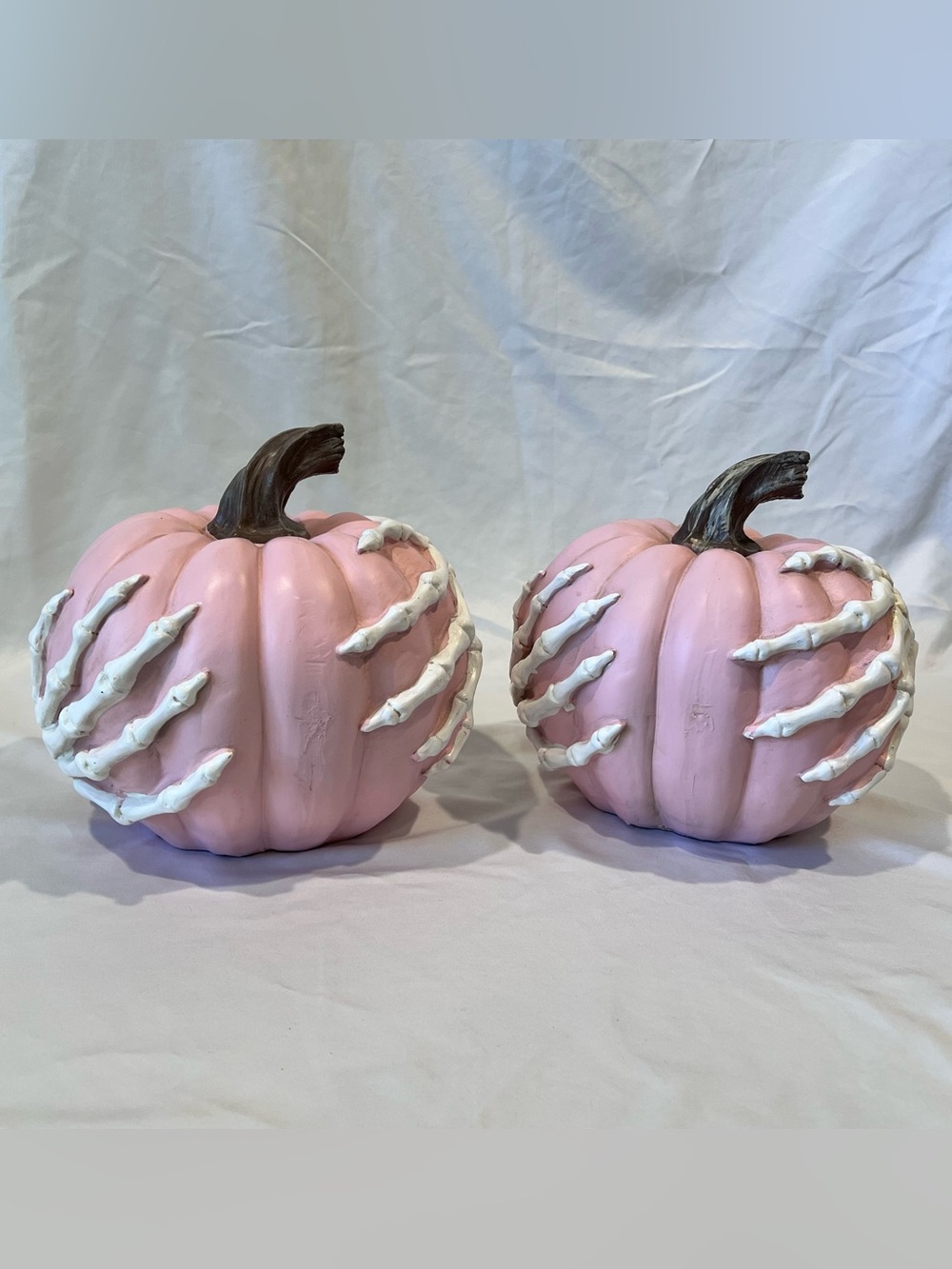 Pink Skeleton Hand Pumpkins Halloween Decor Set of 2 Gothic Spooky